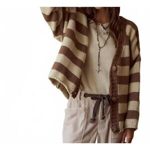 NEW LOVLOV striped two tone cardigan in cream / brown
